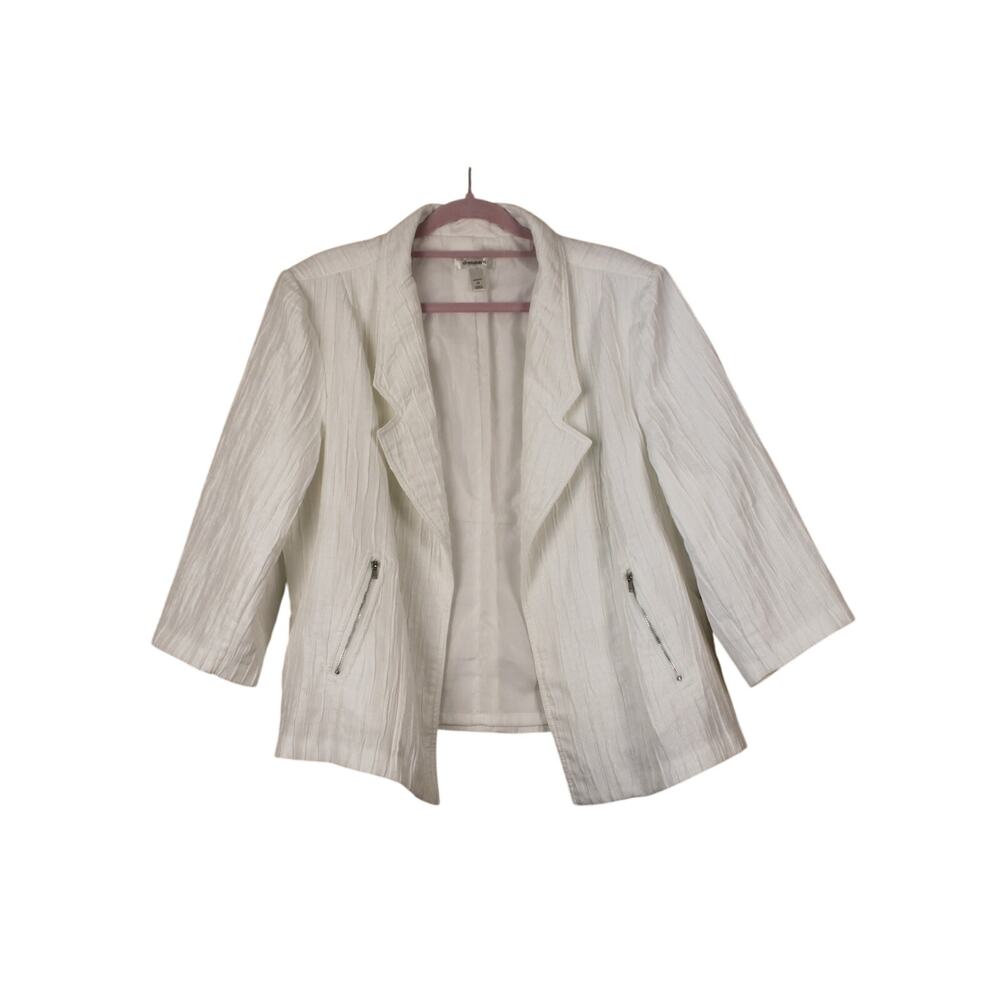 Dress Barn White Plisse Pleated Collar Zipper Pockets Career Blazer Size 2X
